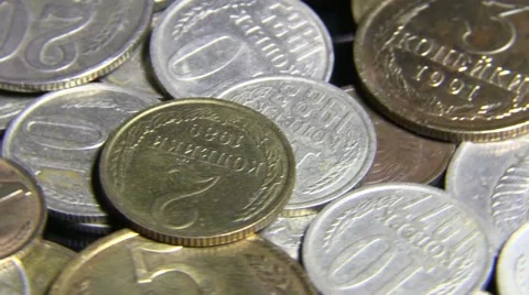 Soviet money. Coins. Stock Footage 60373380