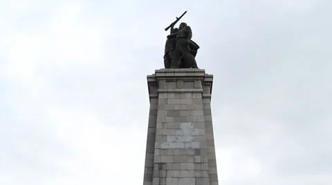 Soviet monument in Sofia painted in colours of Ukraine Stock Footage 35527548