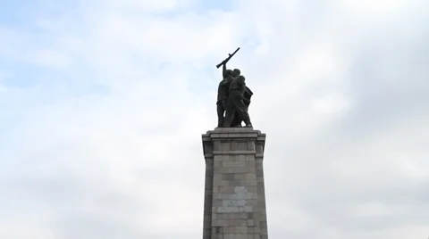 Soviet monument in Sofia painted in colours of Ukraine Stock Footage 35527791