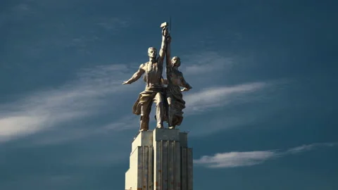 Soviet monument Worker and Farm Woman, it was created in 1939, Moscow, Russia Stock Footage 199211519