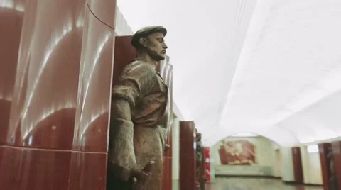 Soviet Monument of the Worker on the Baumanskaya Metro Underground Station Stock Footage 60768382