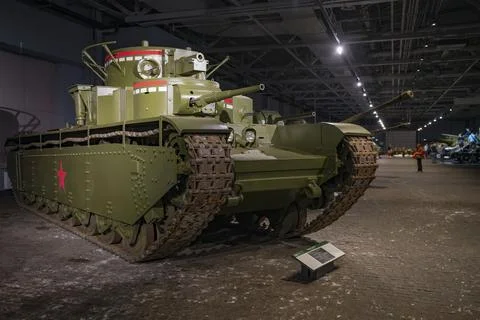 Soviet multi-turret tank of the T-35 in the exposition "Parade crew" Stock Photos