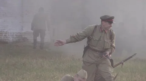 A Soviet officer sends soldiers to attack Stock Footage 60142602