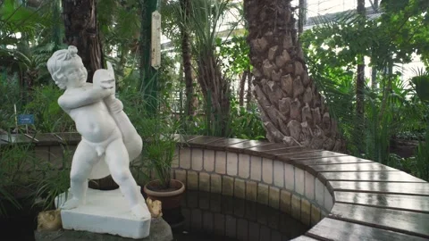 Soviet old statue of a naked boy with a goose fountain Stock Footage 147007648