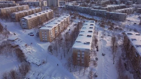 Soviet panel houses in the city. View from the drone. Stock Footage 115894050