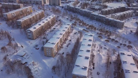 Soviet panel houses in the city. View from the drone. Stock Footage 115894191
