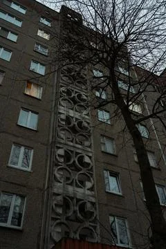 Soviet panel, multi-storey house. Minsk, Belarus. Evening depressive mood Stock Photos