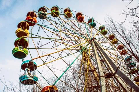 Soviet panoramic observation wheel, old photo stylized Stock Photos
