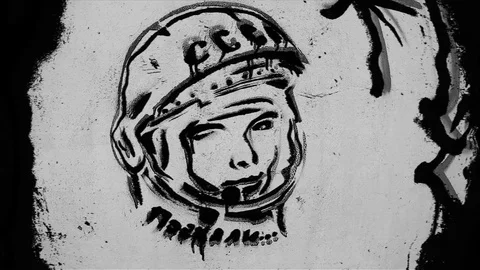 Soviet Pilot and Cosmonaut Gagarin Graffiti Stock-Footage 72138041