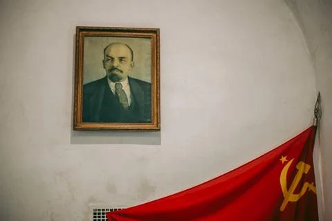 Soviet portrait of Lenin on the wall Stock Photos