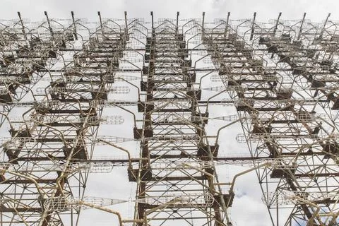 Soviet Pripyat antenna designed to track the launch of enemy missiles Stock Photos