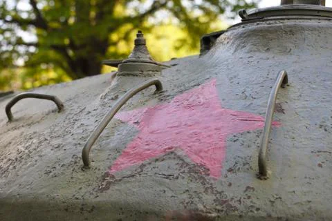 Soviet red star on the tank Stock Photos