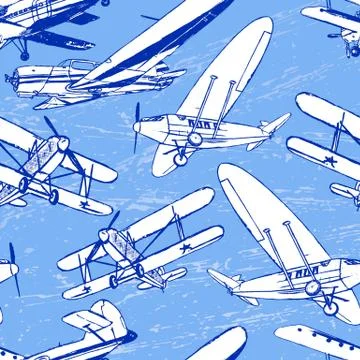 Soviet retro planes seamless pattern Stock Illustration