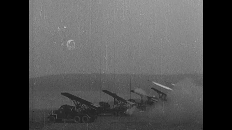 Soviet rockets fire as tanks begin to advance Stock Footage 103382167