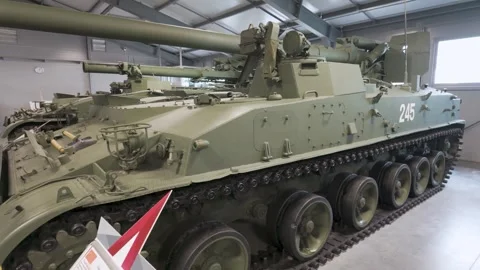 Soviet self propelled gun number 245 at Patriot Park in Kubinka Russia Stock-Footage 339247978