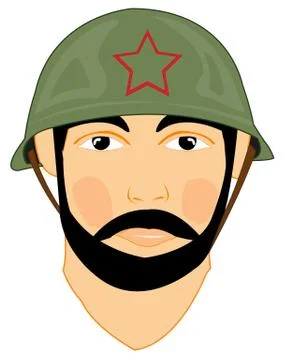 Soviet soldier in helmet on white background is insulated Stock Illustration