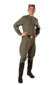 Soviet soldier over white background 스톡 사진
