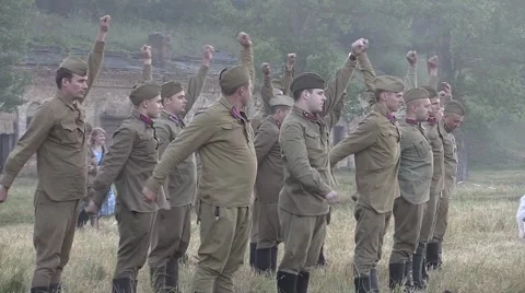 The Soviet soldiers are doing physical exercises Stock Footage 60199685