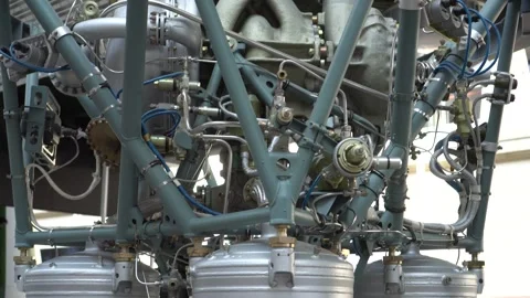 Soviet Space Rocket Engine Close Up with Industrial Details. Stock Footage 342074913