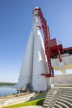 Soviet space rocket Vostok close-up, Kaluga Stock Photos
