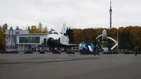 Soviet space shuttle Buran in VDNKh is permanent general purpose trade show Stock Footage 118778397