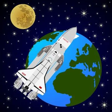 Soviet space shuttle to orbit the Earth Stock Illustration