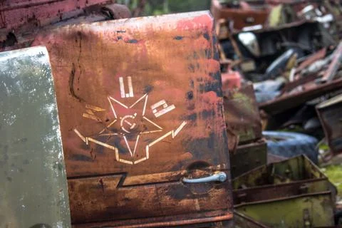 Soviet symbols on dump Stock Photos