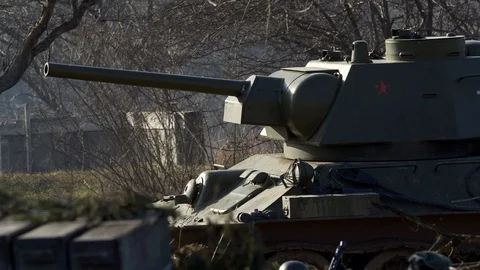 Soviet tank in the battlefield in second world war Stock Footage 126549058