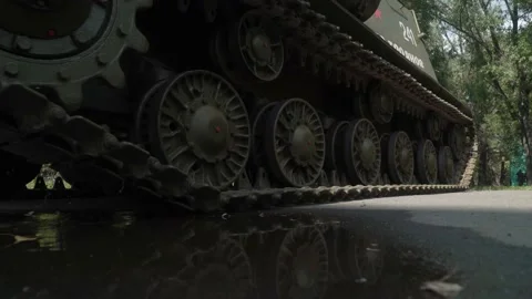 Soviet tank caterpillar close up Stock Footage 229850644