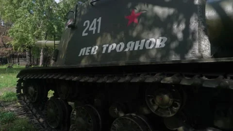 Soviet tank t-134 is involved in the reconstruction of the battle Stock Footage 229851676