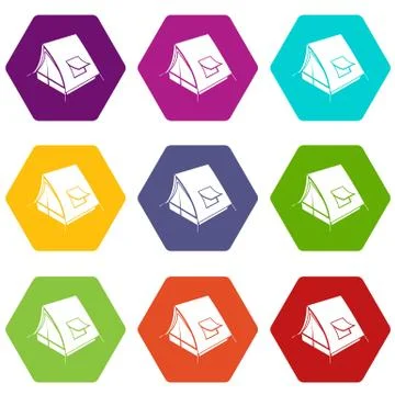 Soviet tent icons set 9 vector Stock Illustration