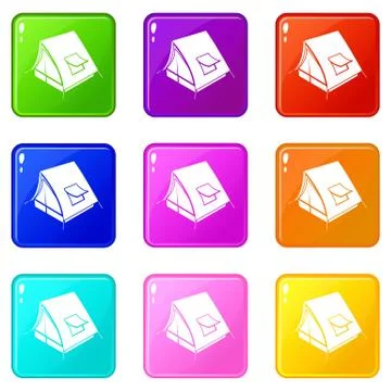 Soviet tent icons set 9 color collection Stock Illustration
