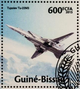 Soviet Tu-22M3 Backfire bomber aircraft on postage stamp Stock Photos