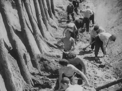 Soviet Union - 1930s: Digging trenches Stock Footage 158070088