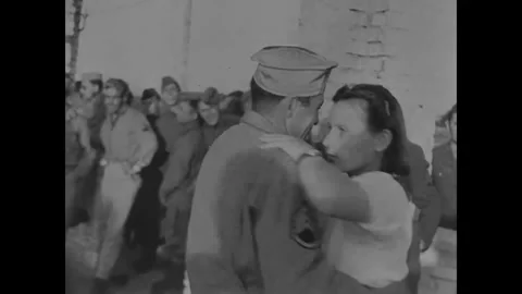 SOVIET UNION - 1944: Base Concert Night - Serviceman Dances Cheek To Cheek Stock Footage 343997489