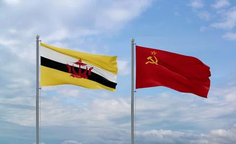 Soviet Union and Brunei flags, country relationship concept Stock Illustration