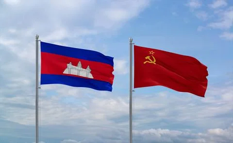 Soviet Union and Cambodia flags, country relationship concept Stock Illustration
