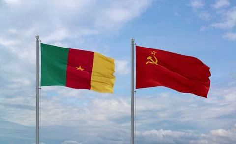 Soviet Union and Cameroon flags, country relationship concept Stock Illustration