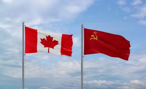 Soviet Union and Canada flags, country relationship concept Stock Illustration