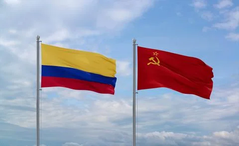 Soviet Union and Colombia flags, country relationship concept Stock Illustration