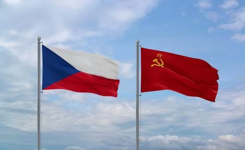 Soviet Union and Czech flags, country relationship concept Stock Illustration