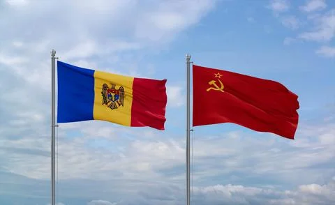 Soviet Union and Moldova flags, country relationship concept Stock Illustration