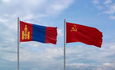 Soviet Union and Mongolia flags, country relationship concept Stock Illustration