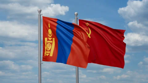 Soviet Union and Mongolia two flags Stock Footage 271114013