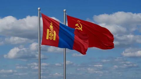 Soviet Union and Mongolia two flags Stock Footage 286130858