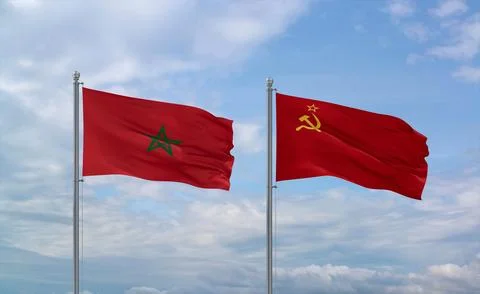 Soviet Union and Morocco flags, country relationship concept Stock Illustration