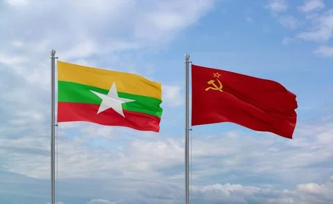 Soviet Union and Myanmar flags, country relationship concept Stock Illustration