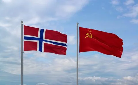 Soviet Union and Norway flags, country relationship concept Stock Illustration