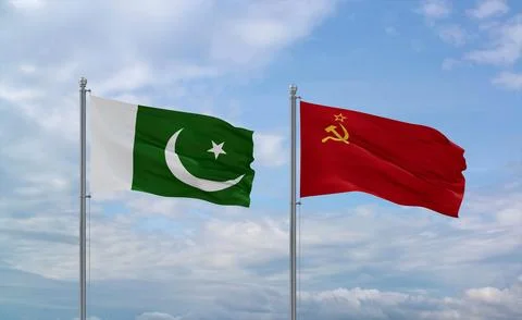 Soviet Union and Pakistan flags, country relationship concept Stock Illustration
