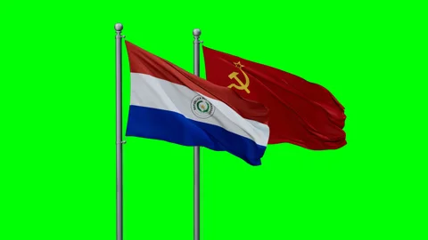 Soviet Union and Paraguay two flags Stock-Footage 293211269